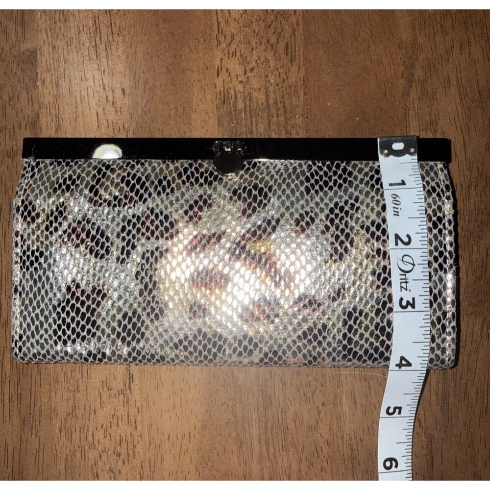 Caché Metallic Animal Print Frame Wallet Clutch Silver Gold Brown Y2K Glam - Picture 8 of 10
